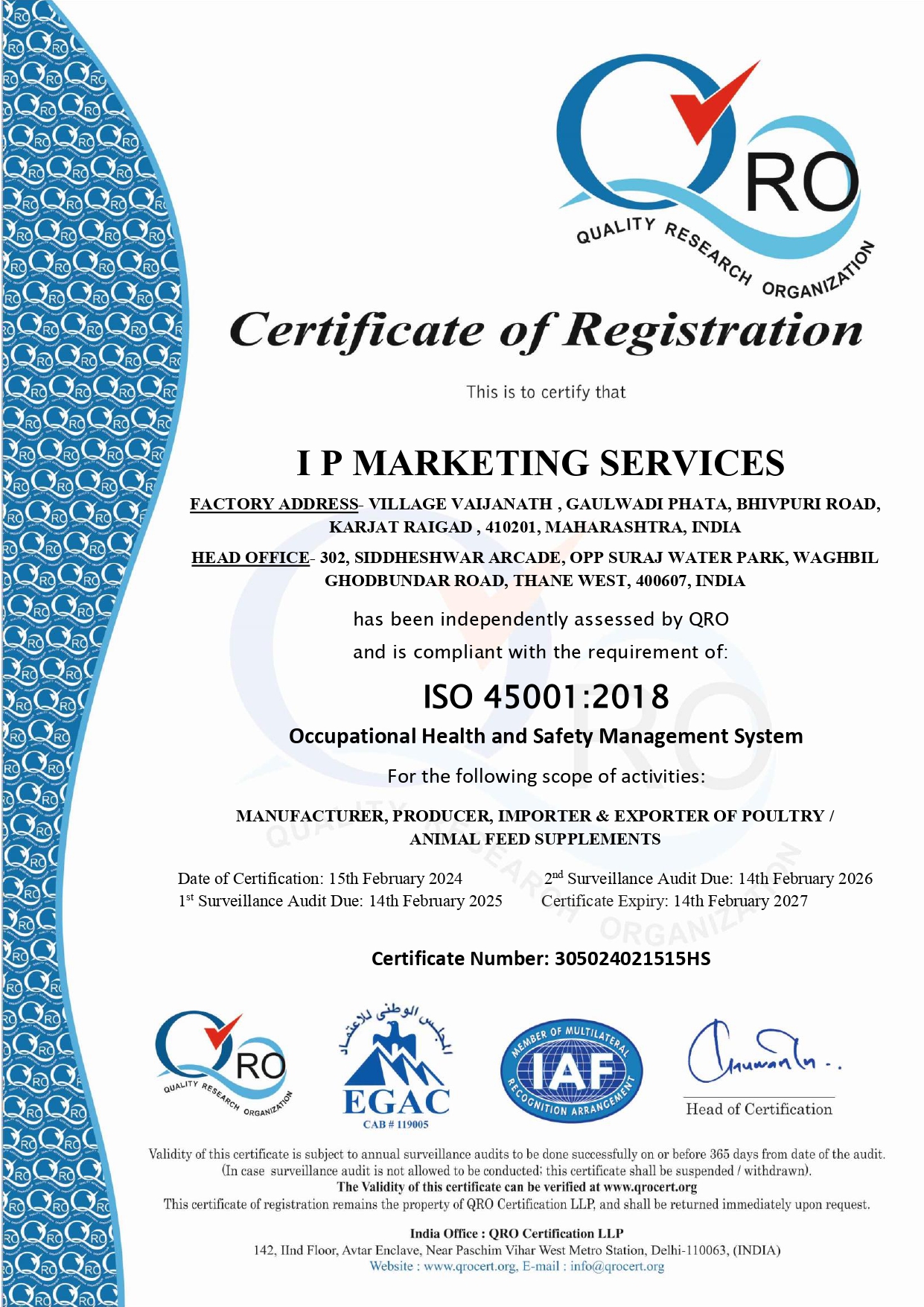 ISO 45001:2018 Certificate